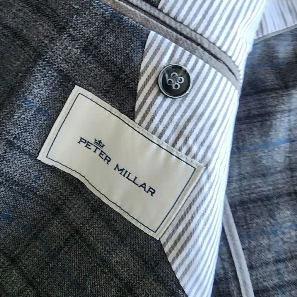 Peter Millar Gray And Blue Sport Coat with Notched Lapel Tag For Info Only